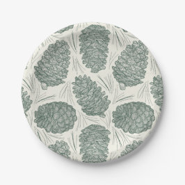 Rustic Green Christmas Pinecones ペーパープレート