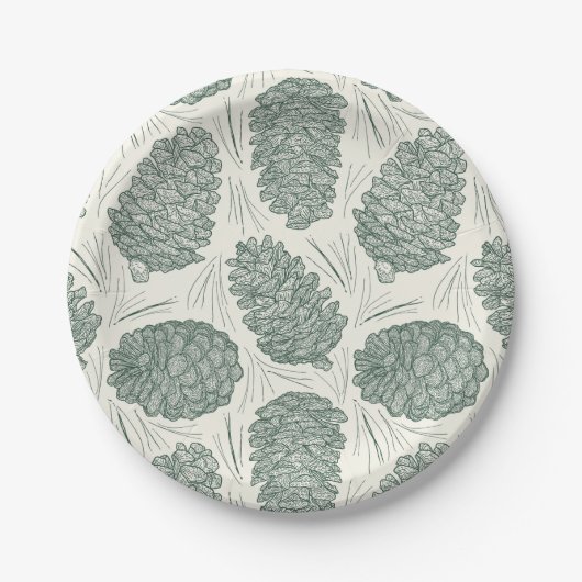 Rustic Green Christmas Pinecones ペーパープレート (正面)