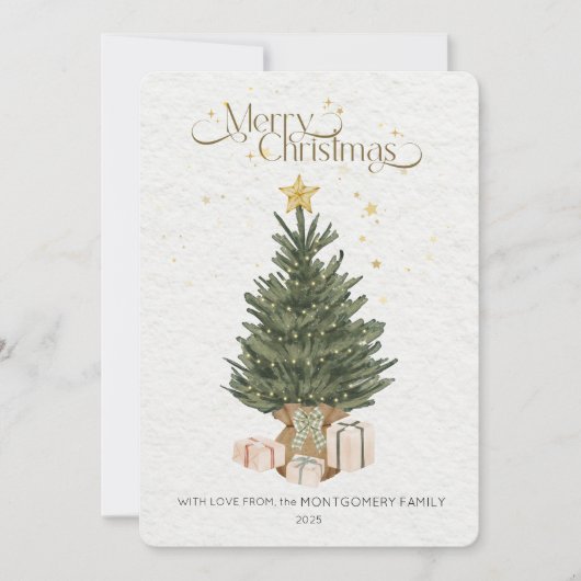 Rustic Green Christmas Tree Holiday Card シーズンカード (正面)