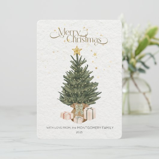 Rustic Green Christmas Tree Holiday Card シーズンカード (スタンド正面)
