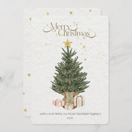 Rustic Green Christmas Tree Holiday Card シーズンカード (正面/裏面)