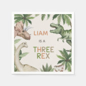 Rustic Green Dinosaur Three Rex 3rd Birthday  スタンダードカクテルナプキン (正面)