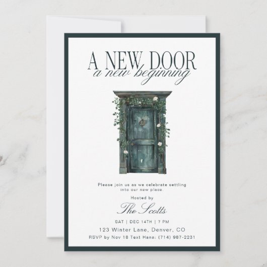 Rustic Green Door New Home Housewarming  招待状 (正面)
