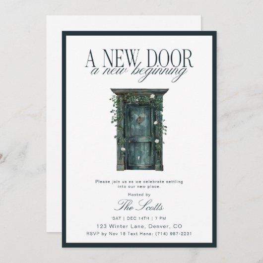 Rustic Green Door New Home Housewarming  招待状 (正面/裏面)