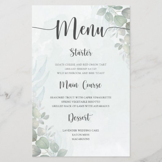 Rustic Green Eucalyptus Wedding Menu (正面)