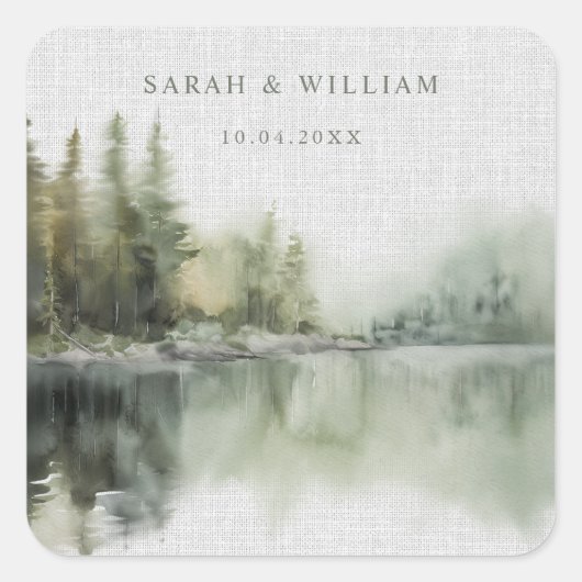 Rustic green forest Wedding Sticker スクエアシール (正面)