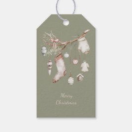 Rustic Green Gift Tag with Hanging Stockings ギフトタグ