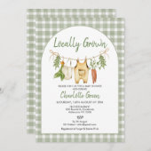 Rustic Green Gingham Locally Grown Baby Shower  招待状 (正面/裏面)