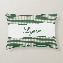 Rustic Green Gingham Personalized Name アクセントクッション