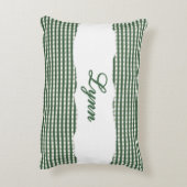 Rustic Green Gingham Personalized Name アクセントクッション (裏面(縦))