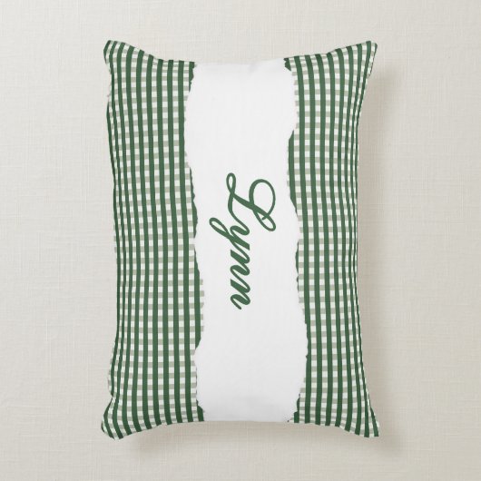 Rustic Green Gingham Personalized Name アクセントクッション (正面(垂直))