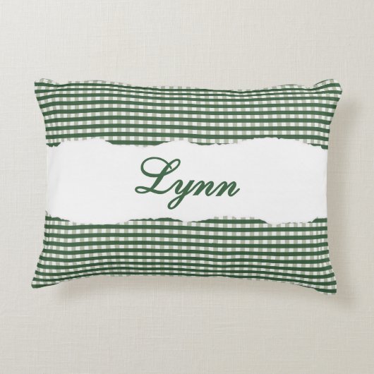 Rustic Green Gingham Personalized Name アクセントクッション (裏面)