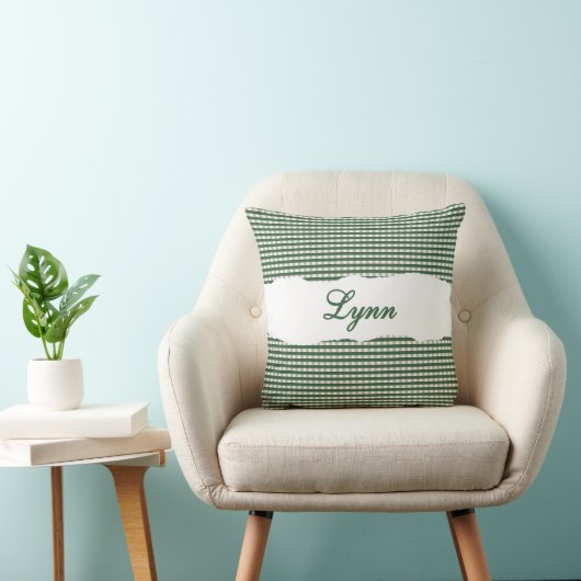 Rustic Green Gingham Personalized Name クッション (椅子)