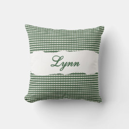 Rustic Green Gingham Personalized Name クッション