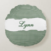 Rustic Green Gingham Personalized Name ラウンドクッション (正面)