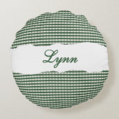 Rustic Green Gingham Personalized Name ラウンドクッション (裏面)