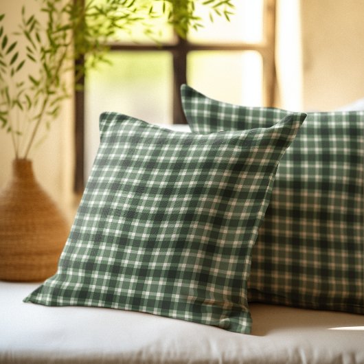 Rustic Green Gingham Plaid farmhouse pattern クッション