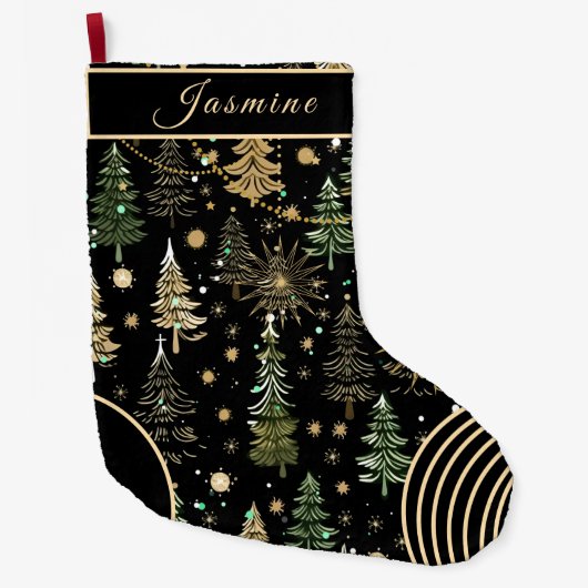 Rustic Green & Gold Christmas Stocking ラージクリスマスストッキング (正面)