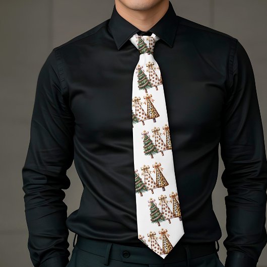 Rustic green gold Christmas trees minimalist tie ネクタイ