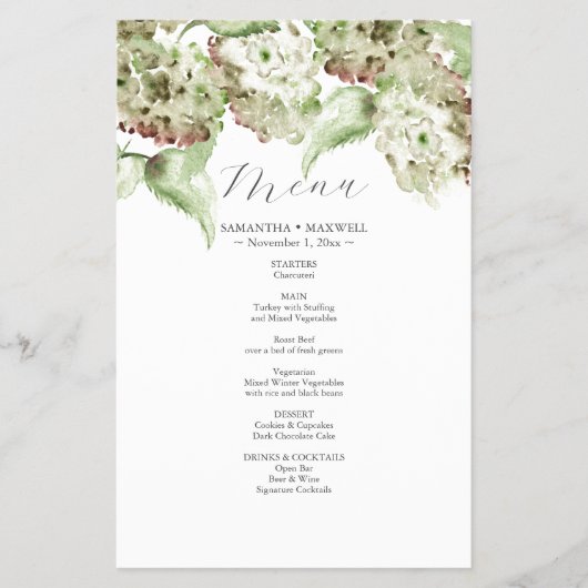 Rustic Green Hydrangea Wedding Decor Menus チラシ (正面)