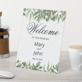 Rustic Green Leaves Greenery Foliage Wedding 台座サイン (インサイチュ)