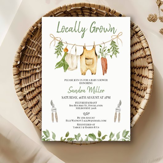 Rustic Green Locally Grown Baby Shower  招待状