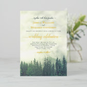Rustic Green Pine Trees Elegant Wedding  箔招待状 (立ち正面)