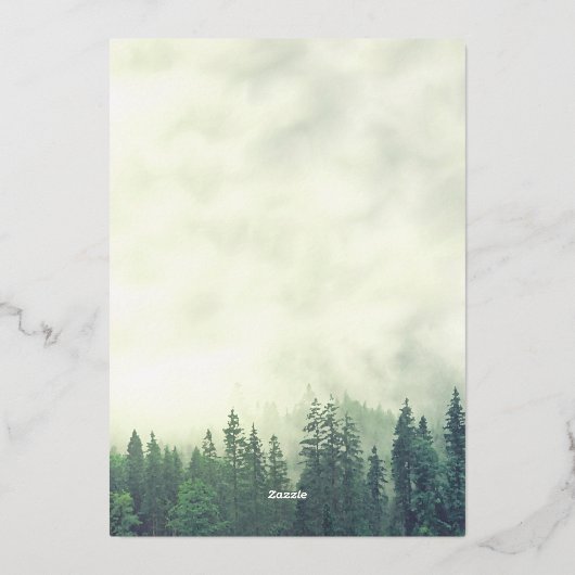 Rustic Green Pine Trees Elegant Wedding  箔招待状 (裏面)