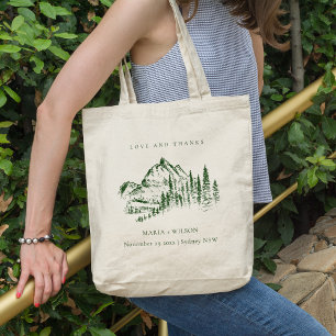 Rustic Green Pine Woods Mountain Sketch Wedding トートバッグ