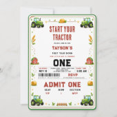 Rustic Green Tractor Farm 1st birthday  招待状 (正面)