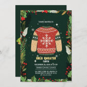 Rustic Green Ugly Christmas Sweater Party 招待状 (正面/裏面)
