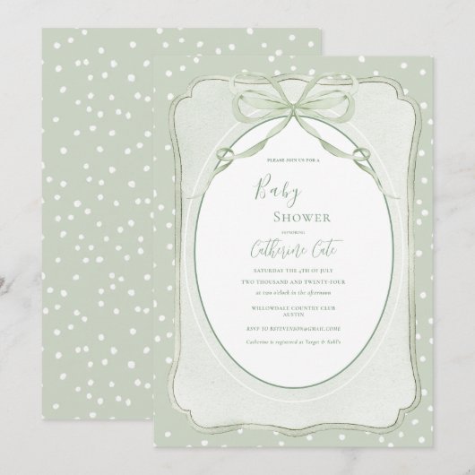 Rustic Green Vintage Baby Shower 招待状 (正面/裏面)