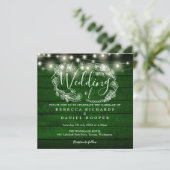 Rustic Green Wood String Lights 写真 ウェディング 招待状 (スタンド正面)