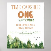 Rustic Green Woodland Time Capsule First Birthday  ポスター (正面)