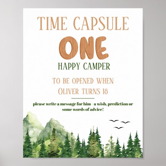 Rustic Green Woodland Time Capsule First Birthday ポスター (正面)