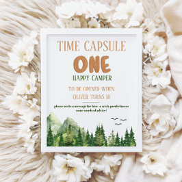Rustic Green Woodland Time Capsule First Birthday  ポスター