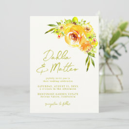Rustic Green Yellow Floral Handwritten Wedding 招待状