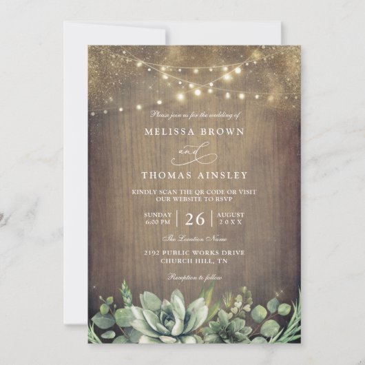 Rustic Greenery Country Barn QR Code Wedding 招待状 (正面)