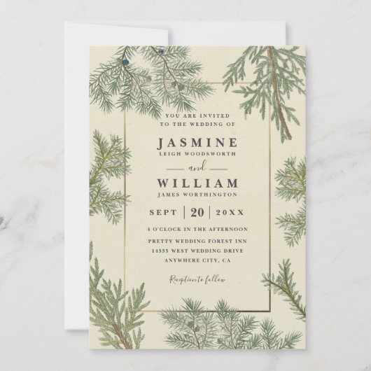 Rustic Greenery Elegant Modern QR Code Wedding 招待状 (正面)