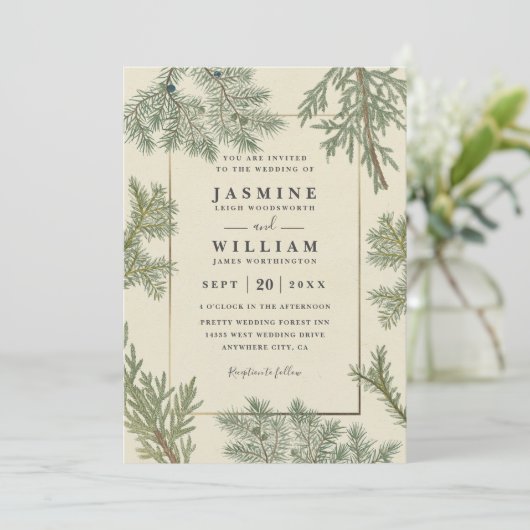 Rustic Greenery Elegant Modern QR Code Wedding 招待状 (スタンド正面)