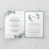 Rustic Greenery Gold Eucalyptus QR Code Wedding  招待状 (内部)