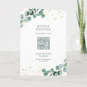 Rustic Greenery Gold Eucalyptus QR Code Wedding  招待状 (裏面)