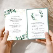 Rustic Greenery Gold Eucalyptus QR Code Wedding  招待状