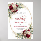 Rustic greenery gold floral wedding welcome sign ポスター (正面)