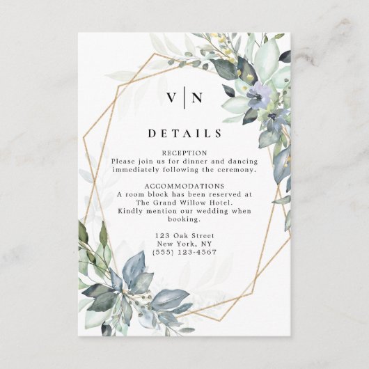 Rustic Greenery Green & Gold Geometric Wedding エンクロージャーカード (正面)