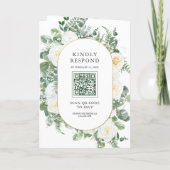 Rustic Greenery Ivory Floral Photo QR Code Wedding 招待状 (裏面)