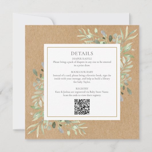 Rustic Greenery Neutral All One OnBaby Shower 招待状 (裏面)