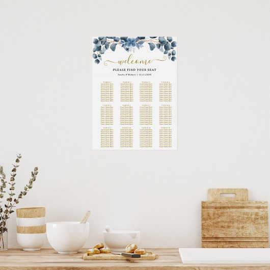 Rustic Greenery Wedding Table Plan ポスター (キッチン)