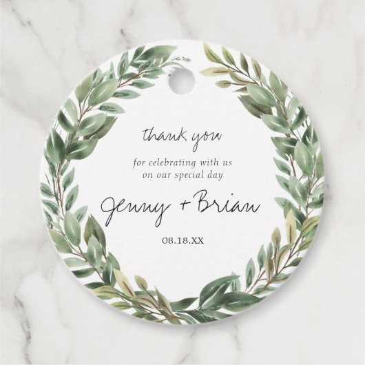 Rustic Greenery Wreath ウェディングサンクスギフト フェイバータグ (正面)