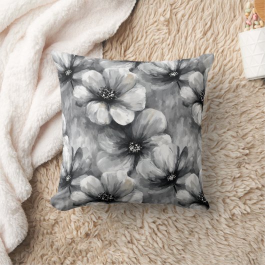 Rustic Grey Floral クッション (ブランケット)